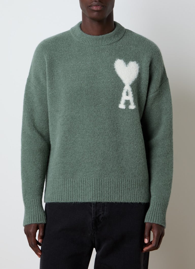 AMI Paris Coarse knit sweater in alpaca wool blend with embroidered logo