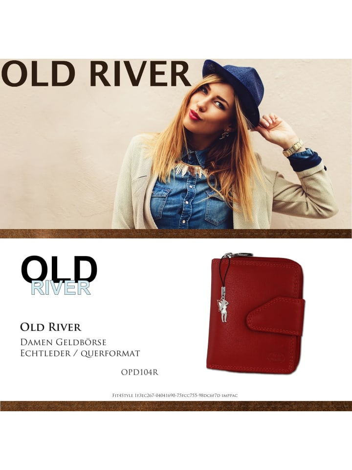 Old River Portemonnaie Leder Damen, Jugend Geldbörse rote Kontrastnähte günstig kaufen onesize