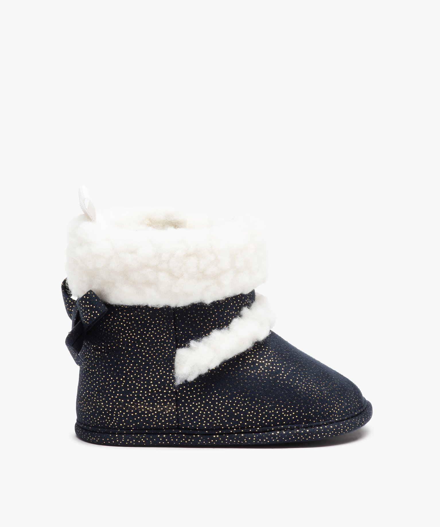 Chaussons bébé fille boots pailletées à col sherpa marine | GEMO