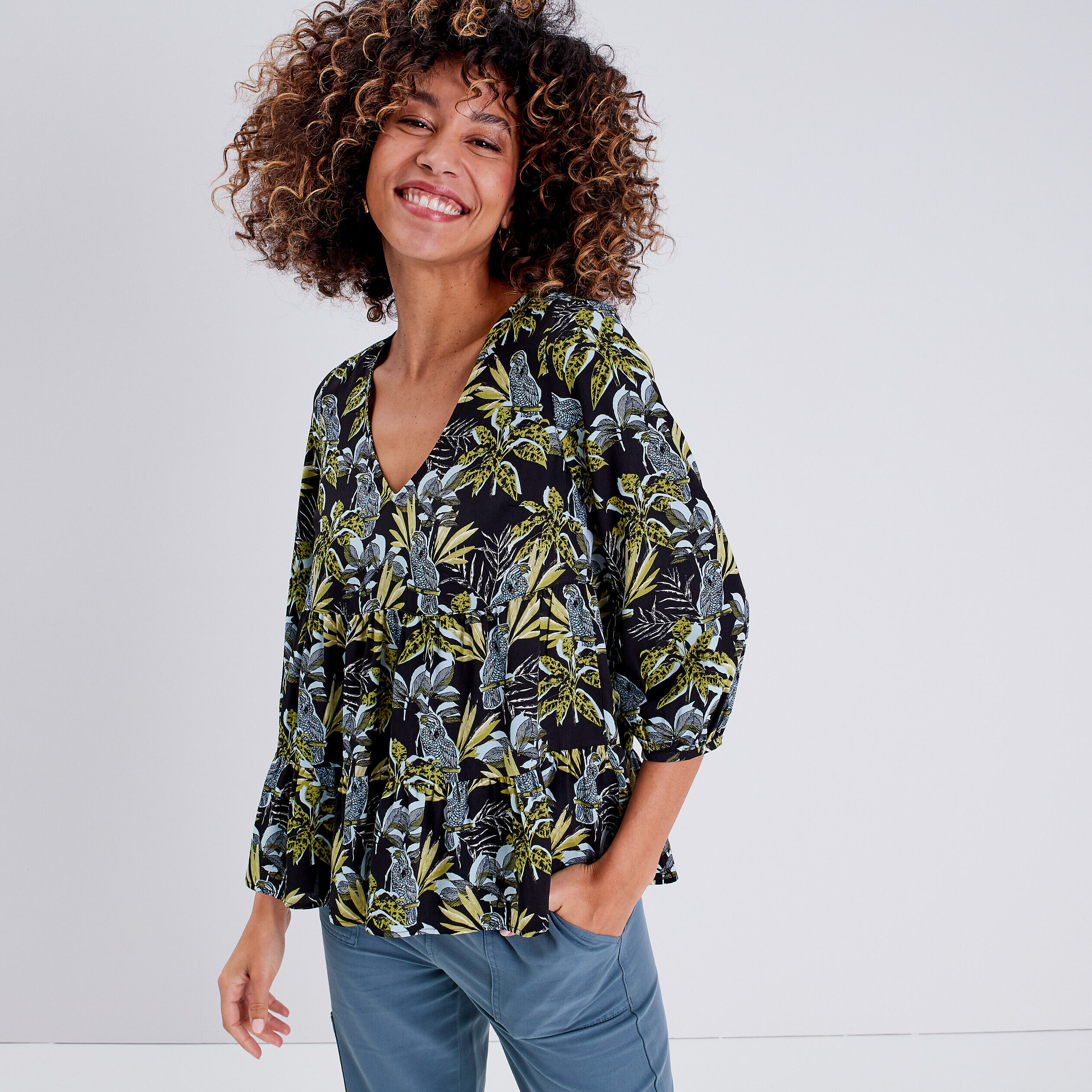 Blouse manches 3/4 noir femme | Cache Cache
