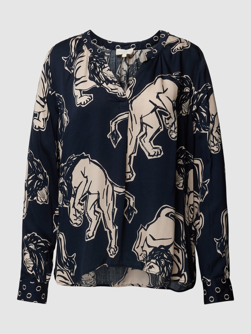 Bluse mit Motiv-Print in marineblau