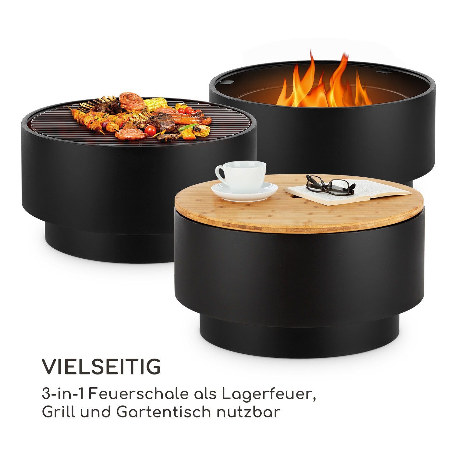 blumfeldt Feuerschale Pompeji, (Set), Feuerschale Garten mit Grill Feuerkorb Feuerstelle Outdoor