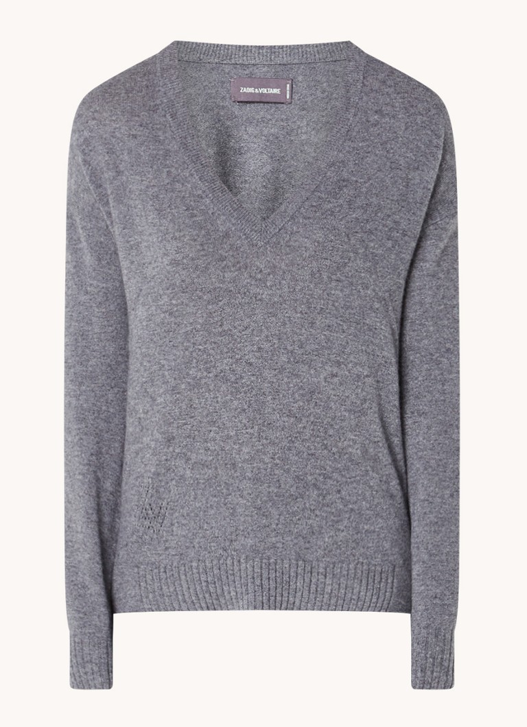 „Zadig&Voltaire Vivi“ smulkaus mezgimo didelis kašmyro megztinis su V formos iškirpte