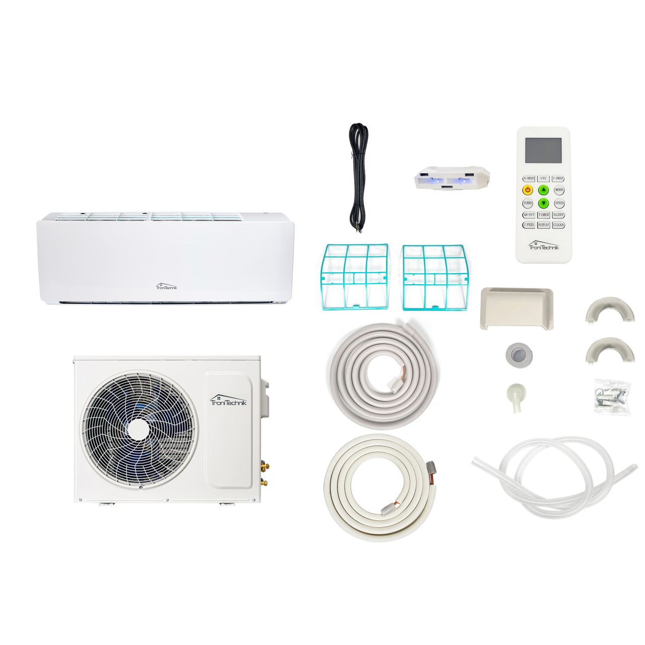 TroniTechnik Reykir Split Klimagerät Klimaanlage mit 9000 BTU, inkl. Zubehör und UV-C Reinigung