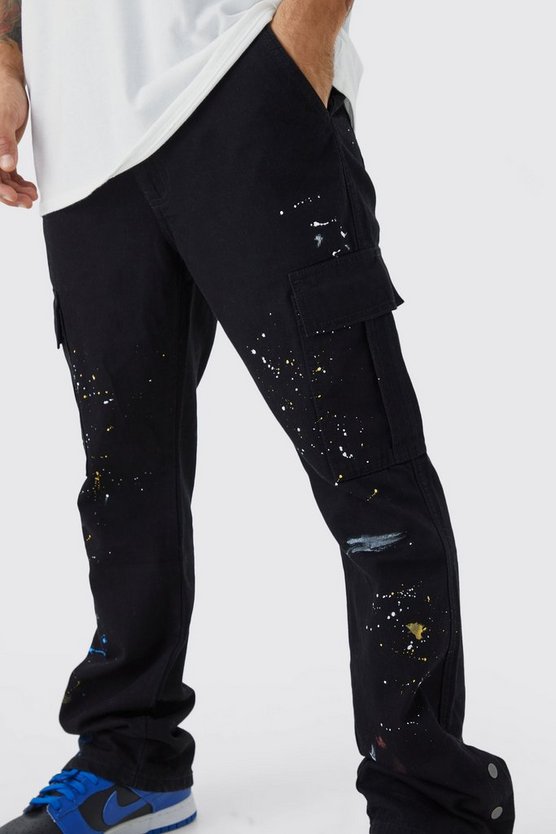 Slim-Fit Cargo-Hose mit Farbspritzern und Druckknöpfen