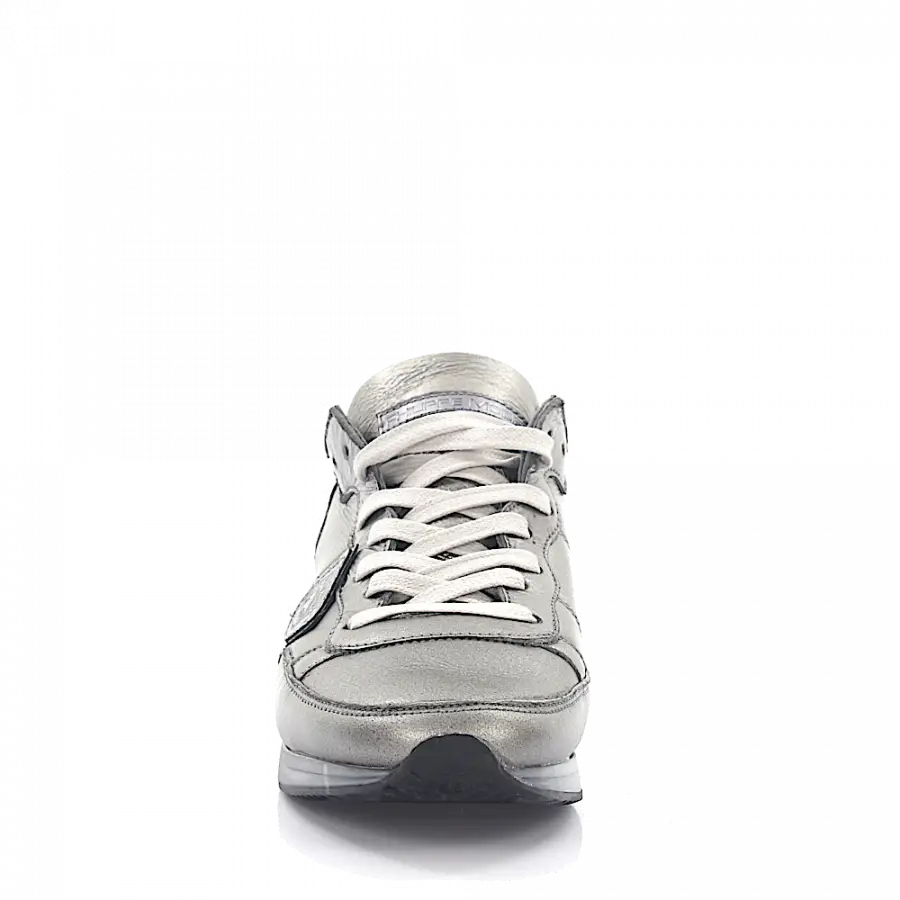 Philippe Model - Sneaker TROPEZ LOW Leder grau glänzend Lammfell - grau