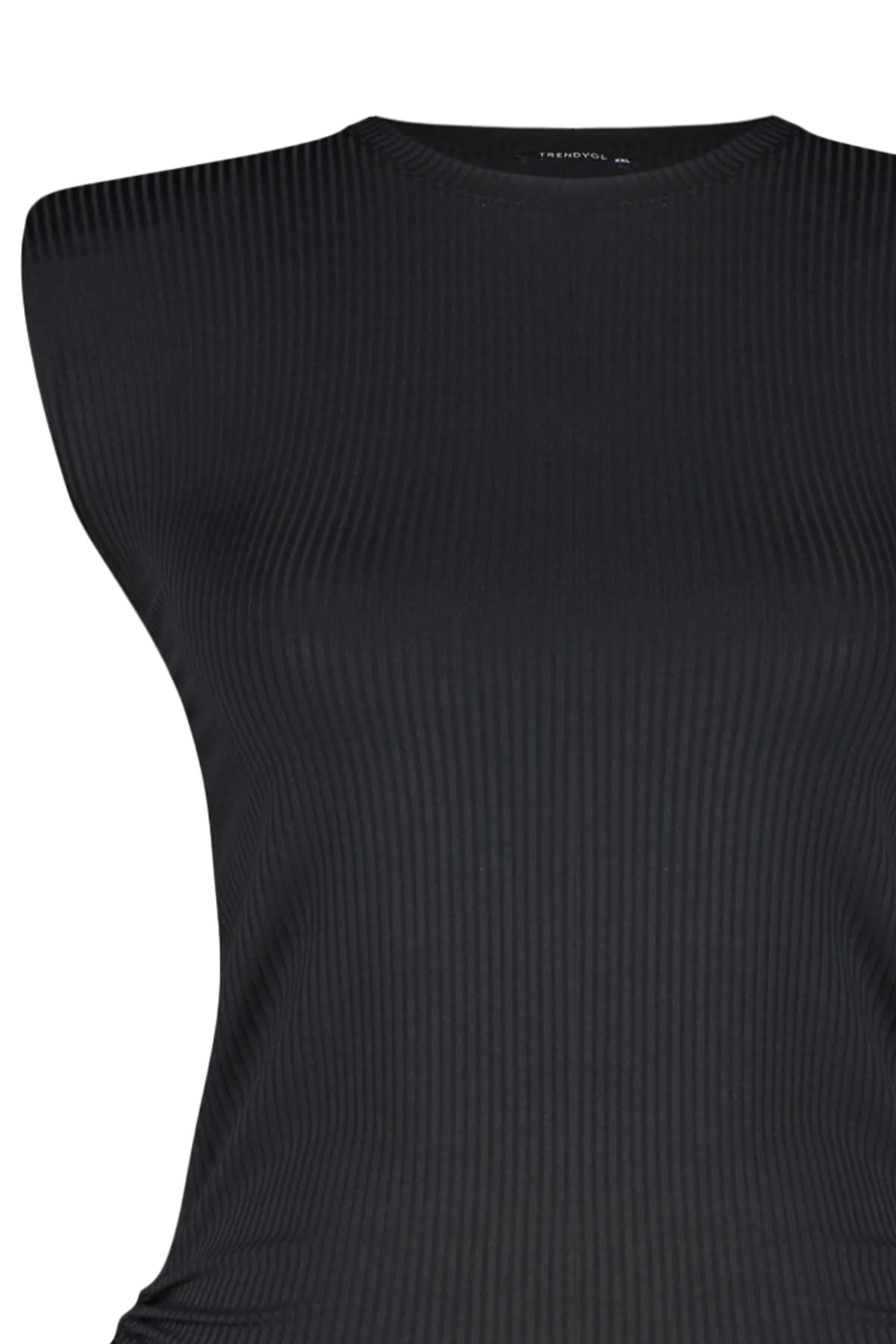 Trendyol Curve  Schwarze gestrickte Crop-Bluse mit geraffter Seitenpolsterung TBSSS23AF00011
