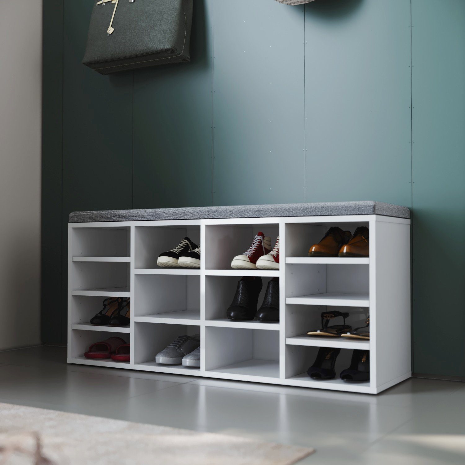 SONNI Schuhtruhe Schuhschrank mit sitzbank Weiß 103.5x30x48cm Schließfach