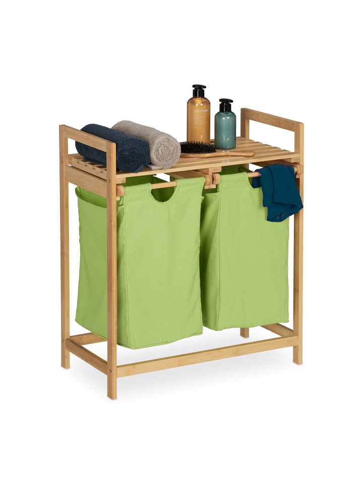 relaxdays Wäschekorb Regal in Natur/ Grün - (B)64 x (H)73 x (T)33 cm günstig kaufen onesize