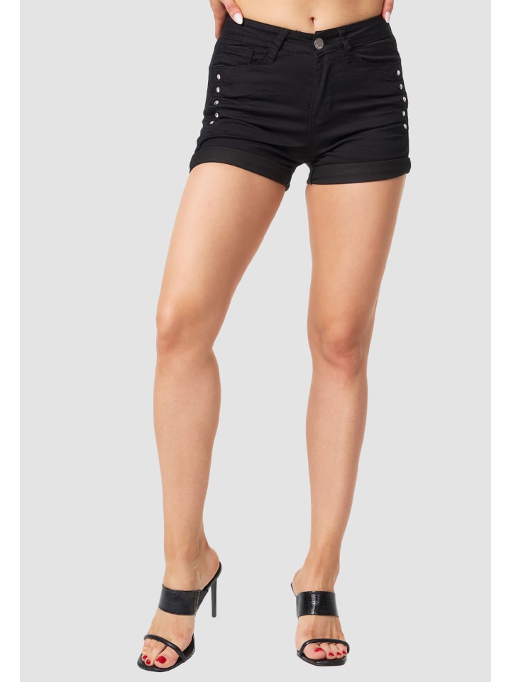 MiSS RJ High Waist Denim Jeans Shorts Bermuda Stretch Hose mit Spitze in Schwarz günstig kaufen