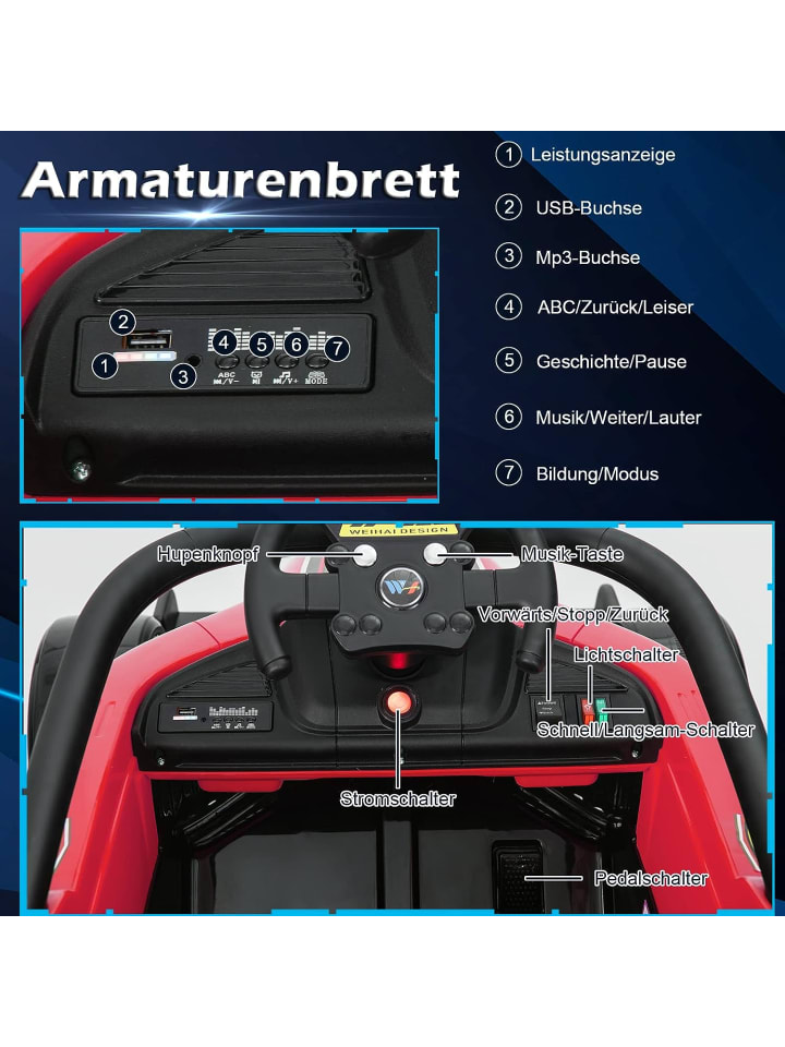 COSTWAY 12V Elektro Rennauto in Rot günstig kaufen 128 cm