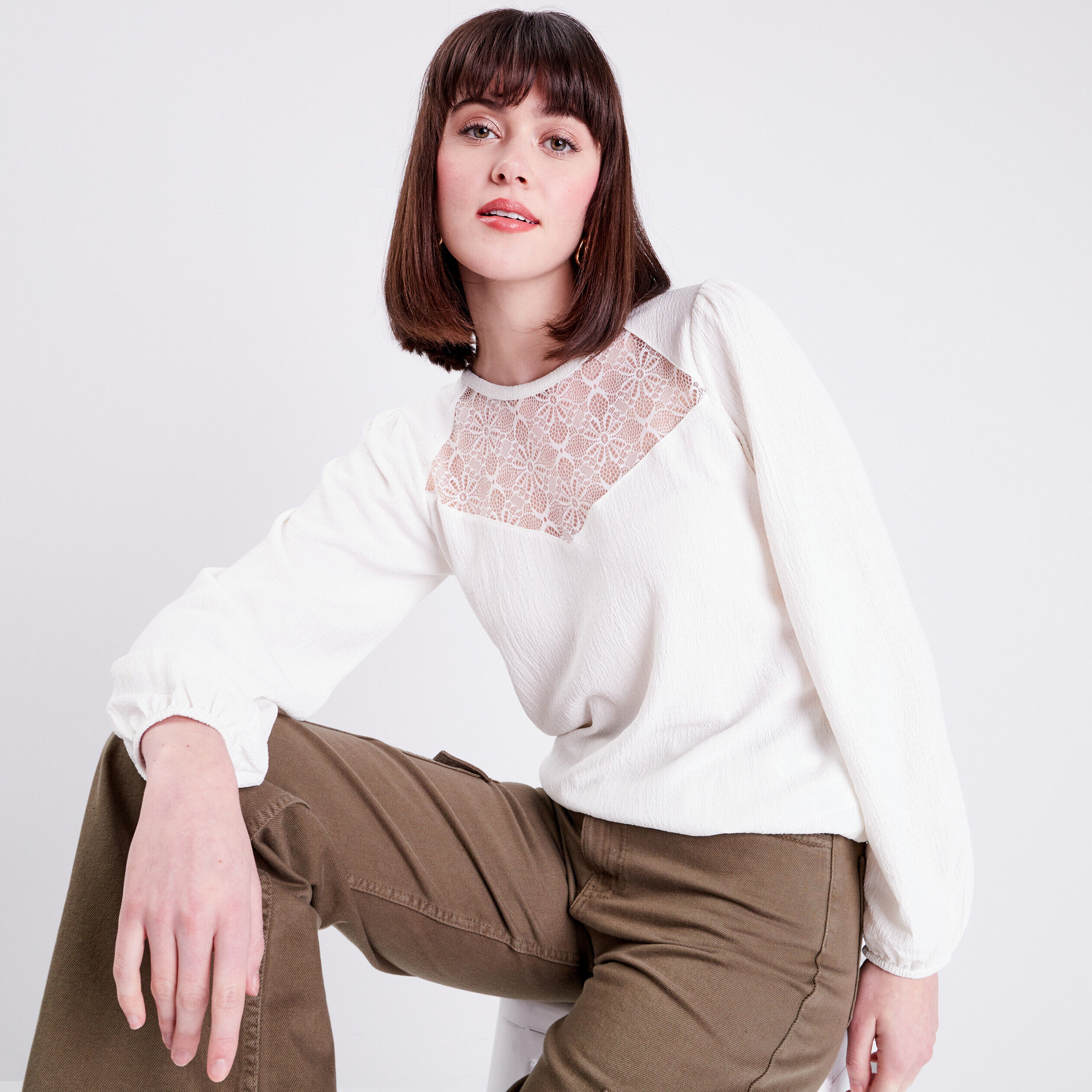 Blouse manches longues ecru femme | Cache Cache