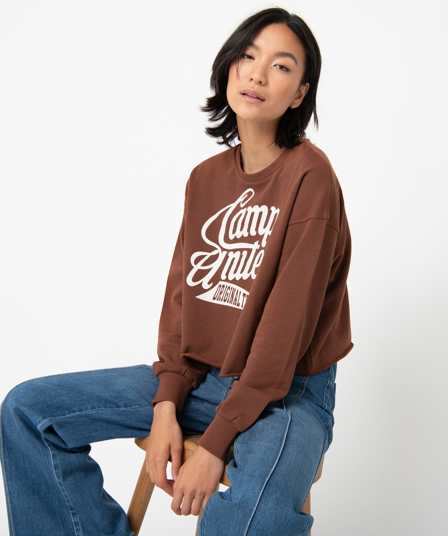 Sweat femme coupe courte finitions bords-francs - Camps United marron | GEMO