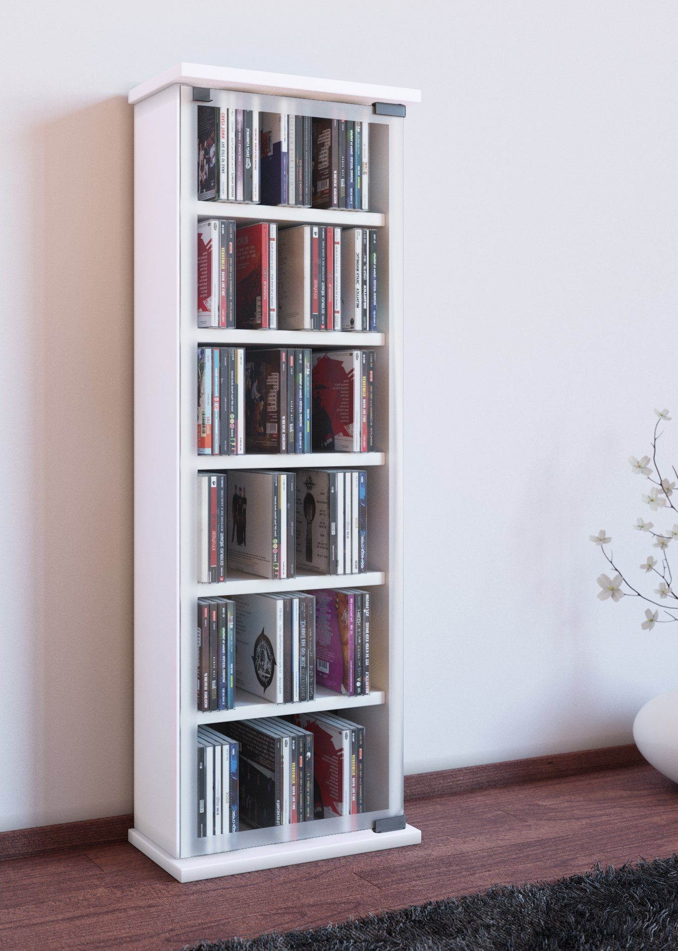 VCM CD-Regal Holz CD DVD Stand Regal Schrank Classic Glastür, 1-tlg.