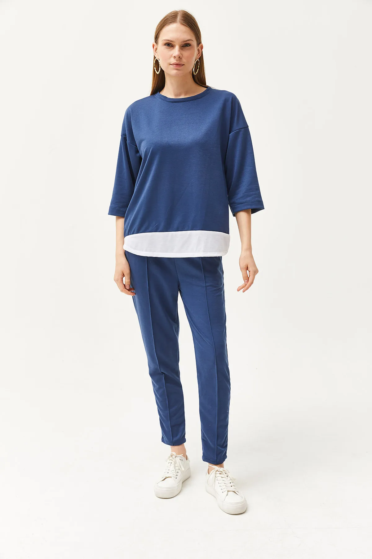 Olalook  Indigo-garniertes Oberteil- und Unterteil-Set für Damen TKM-19000274