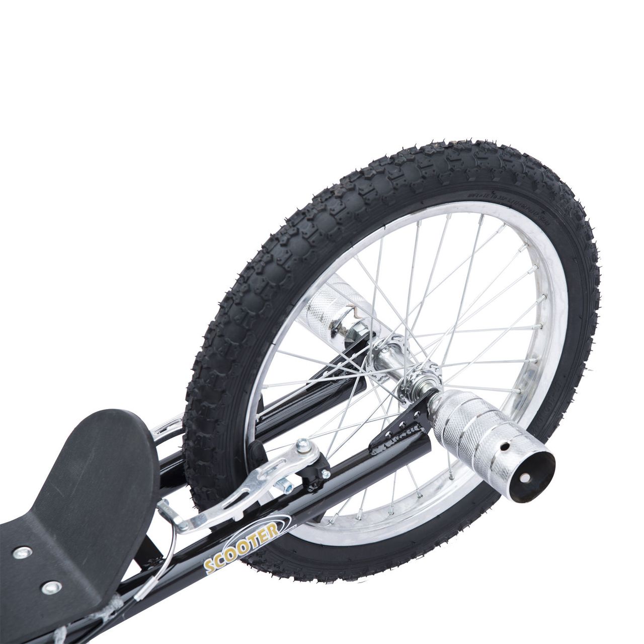 HOMCOM Kinderroller mit Luftreifen Scooter Tretroller Roller Cityroller Kinder Roller Kickboard ab 5 Jahre Kleinkind 16 Zoll Schwarz 143 x 58 x 92-100 cm