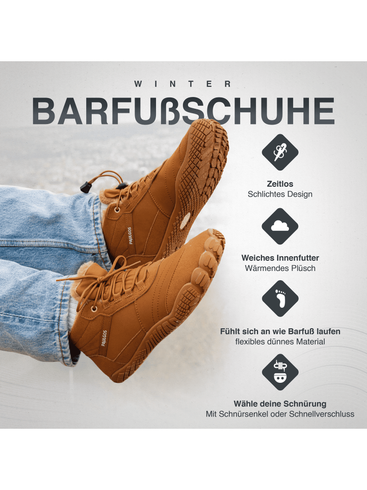 PAULGOS Winterbarfußschuhe, unisex, Größe 37-47 in 3 Farben in Braun günstig kaufen