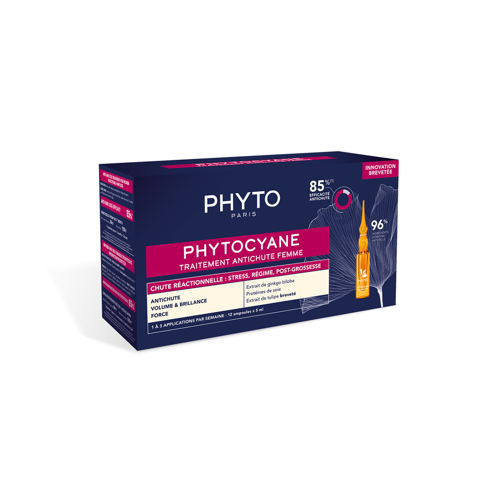 Phyto PHYTOCYANE Traitement antichute femme Chute réactionelle - 12 ampoules x 5ml Sérum capillaire