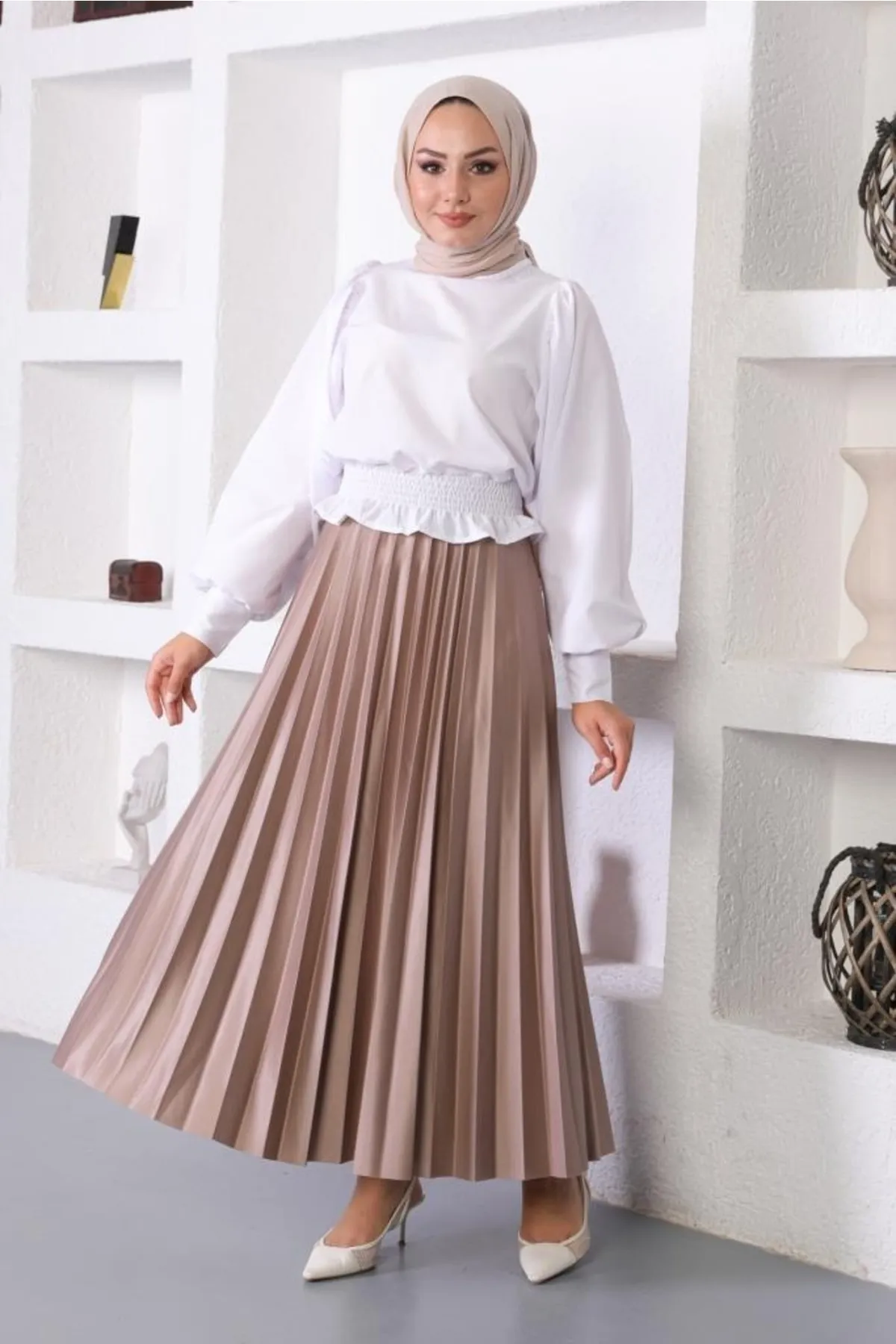 benguen  4538 Hijab-Faltenrock Nerz