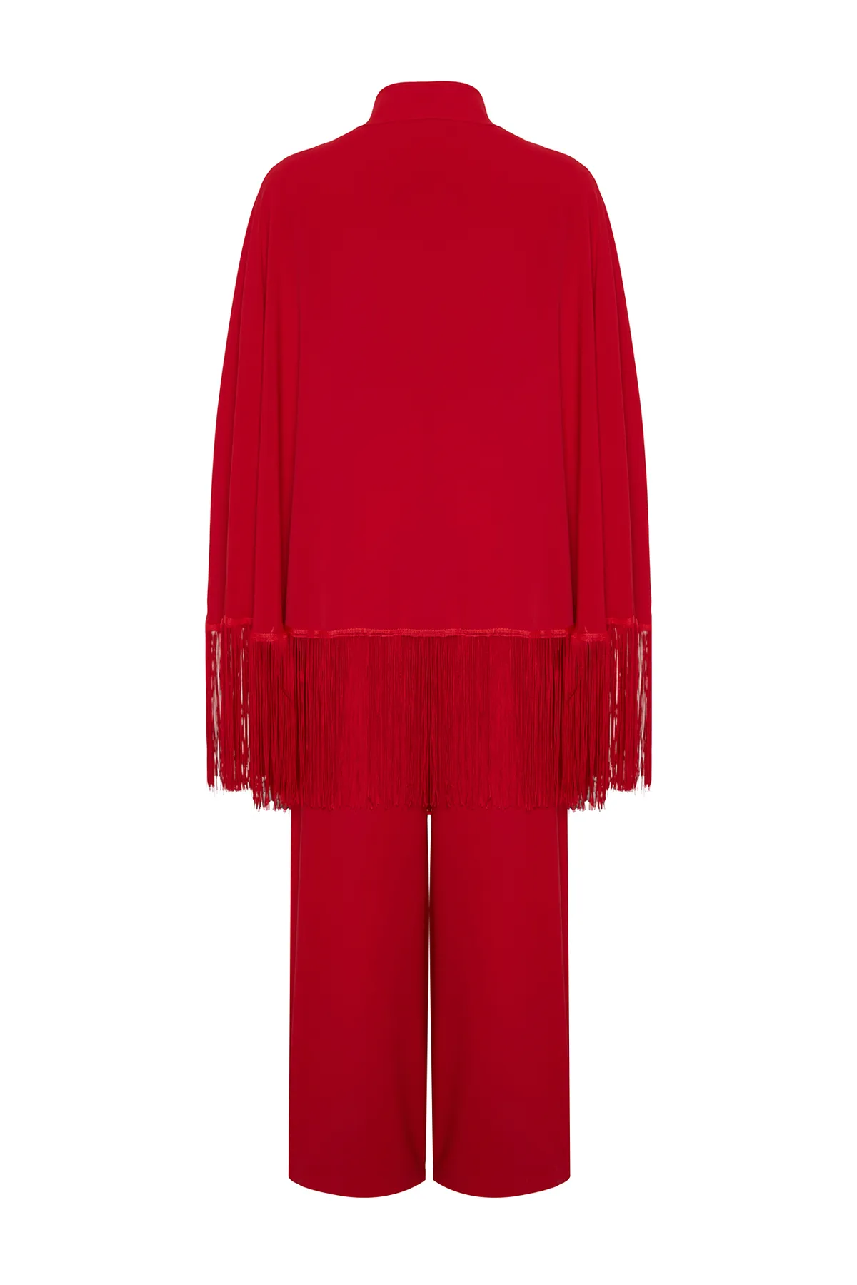 Trendyol Modest  Roter Cape-Jumpsuit mit Quasten für den Abendkleid-Anzug TCTAW24DB00007