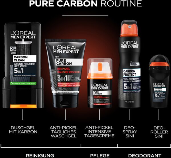 L'Oréal Paris Men Expert Pure Carbon Anti-Pickel Tägliches Waschgel Reinigungsgel