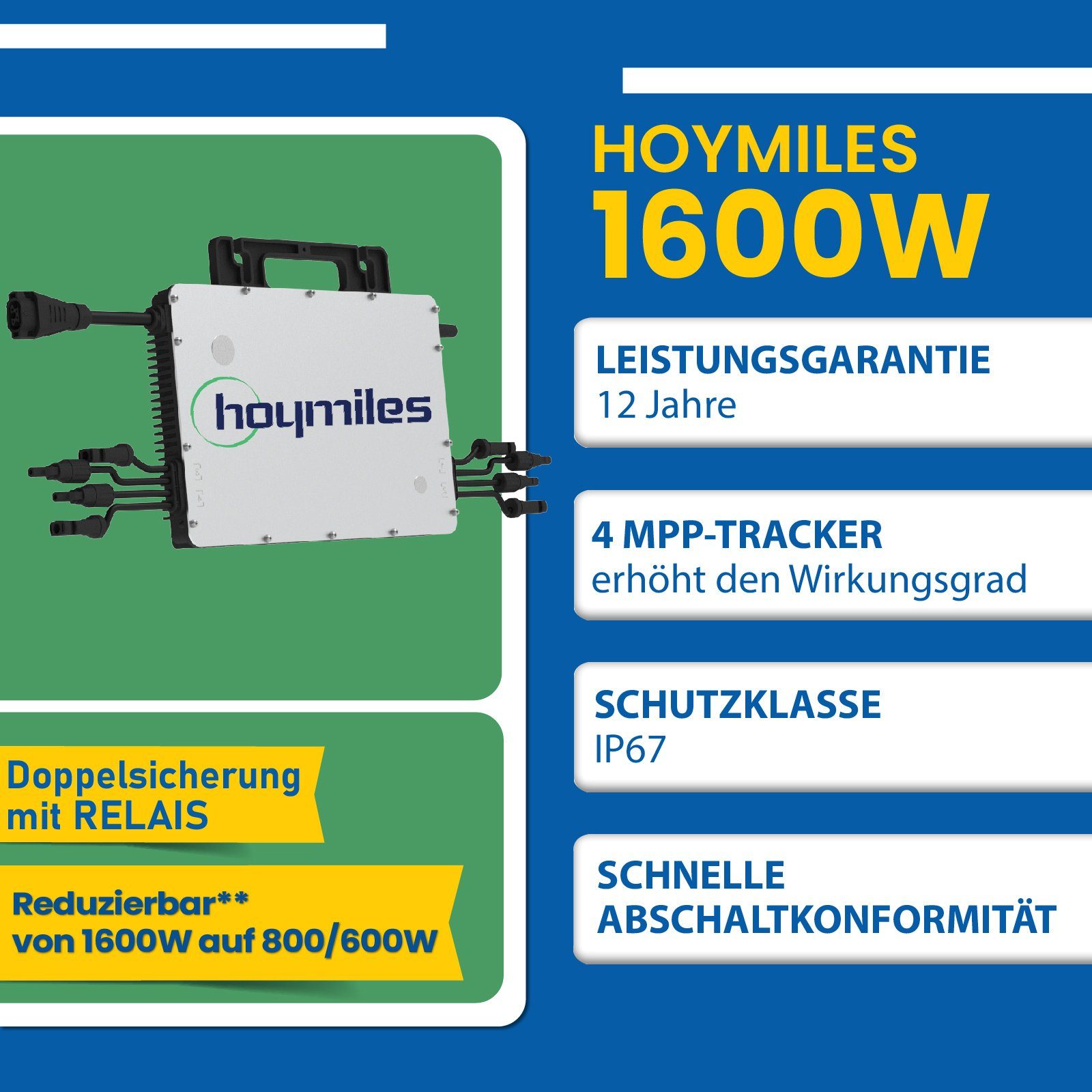 EPP.Solar Solaranlage 2000W (4x 500W) Photovoltaik Balkonkraftwerk Mini-PV Anlage, Hoymiles HMS-1600W-4T (Die Freigabe der Verbindung für 4 Module) Mikrowechselrichter, Antireflexbeschichtung, Monokristallin, Wasserdichtigkeitsklasse, Balkon-Solaranl