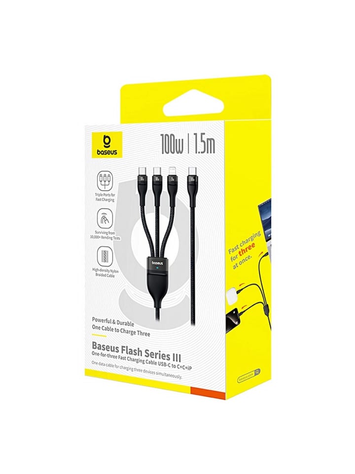 Baseus Baseus Flash Series 3 100W USB-C 3in1 Kabel - USB-C USB-C  Lightning in Schwarz günstig kaufen 150 cm