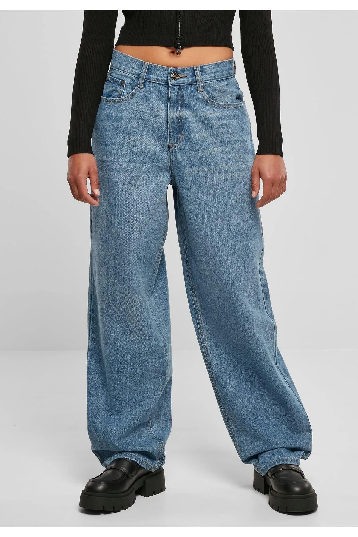 Urban Classics  Damen Denim-Hose im 90er-Jahre-Stil mit hoher Taille und weitem Bein