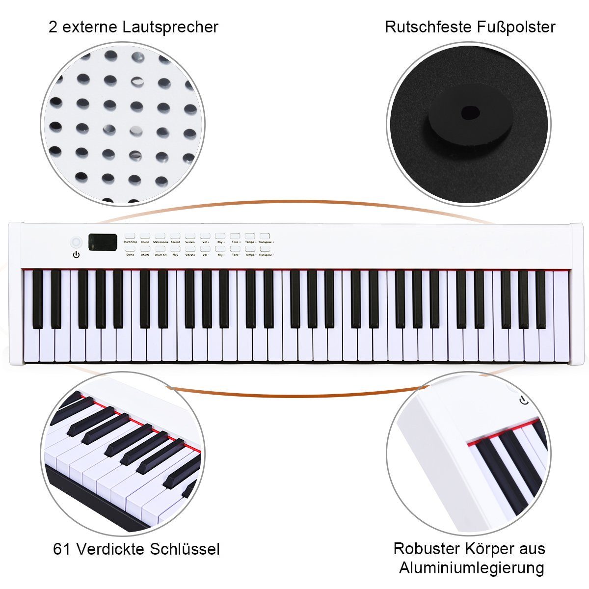 COSTWAY Home Keyboard 61 Tastatur, mit 128 Rhythmen / 128 Töne/ Bluetooth
