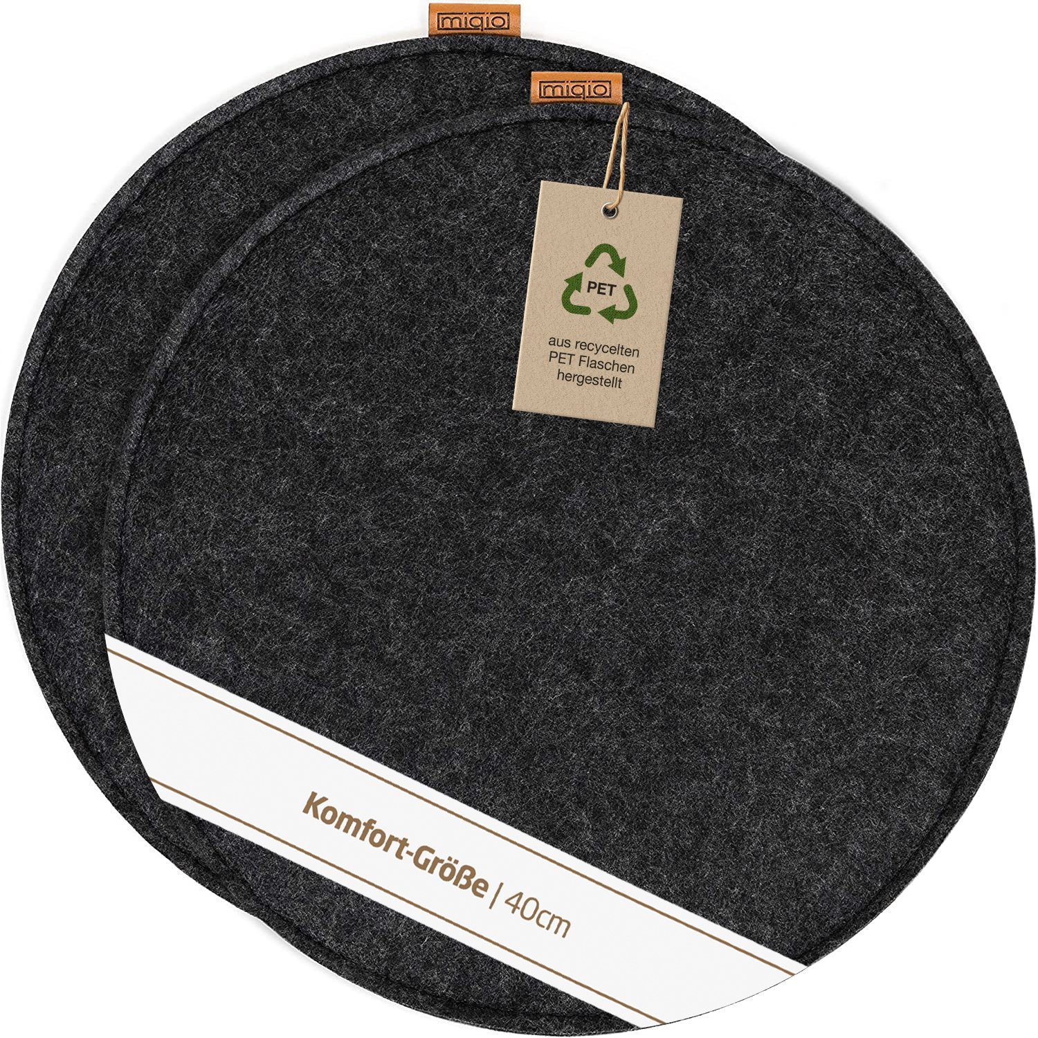 Miqio Sitzkissen 2 er Set Sitzkissen 2 Sitzauflage mit Antirutschnoppen Ø 35 cm, Nachhaltig: Aus recycelten PET Flaschen hergestellt.