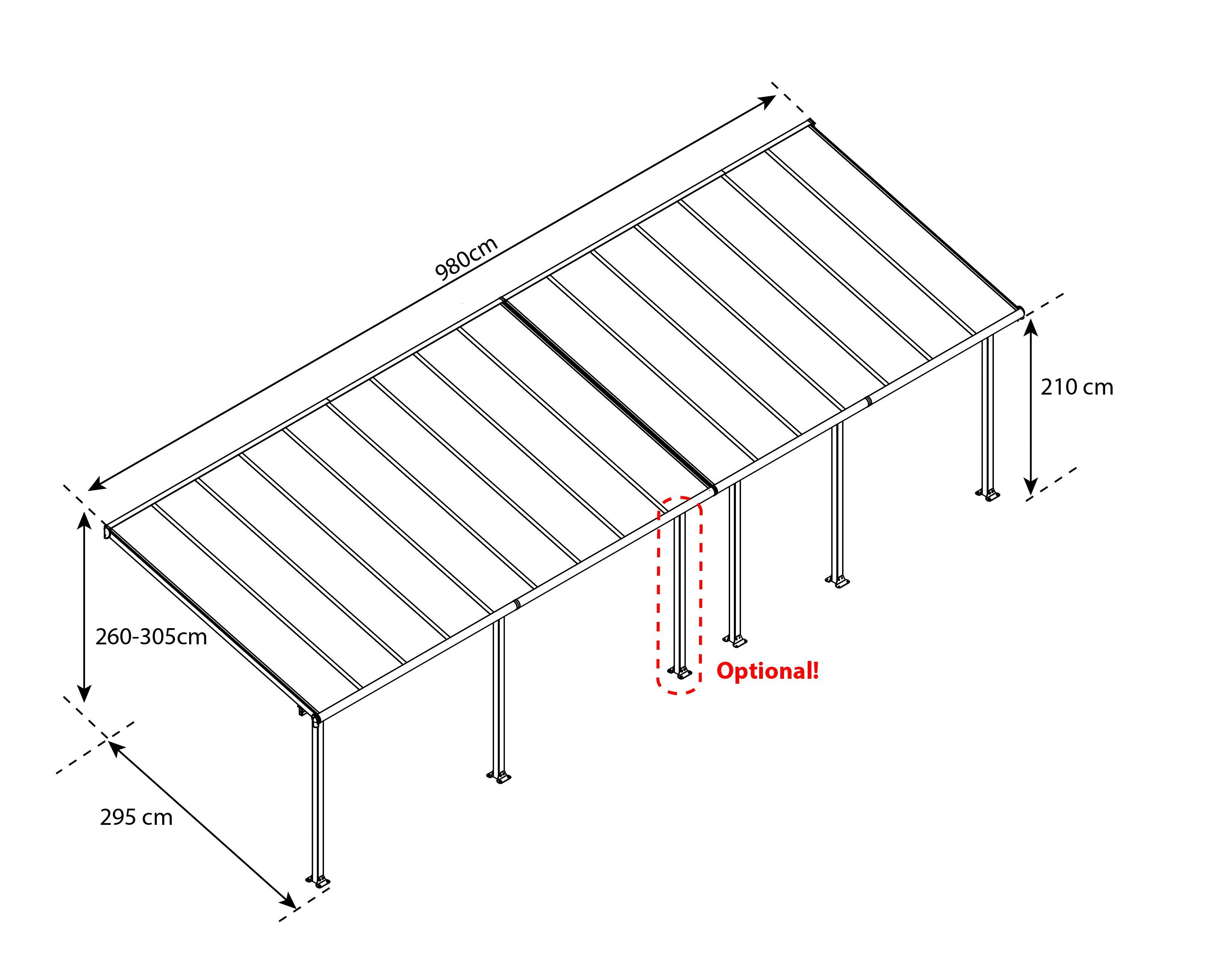 Palram - Canopia Terrassendach Olympia 3x9.71, BxT: 980x295 cm, Bedachung Doppelstegplatten, BxT: 980x295 cm