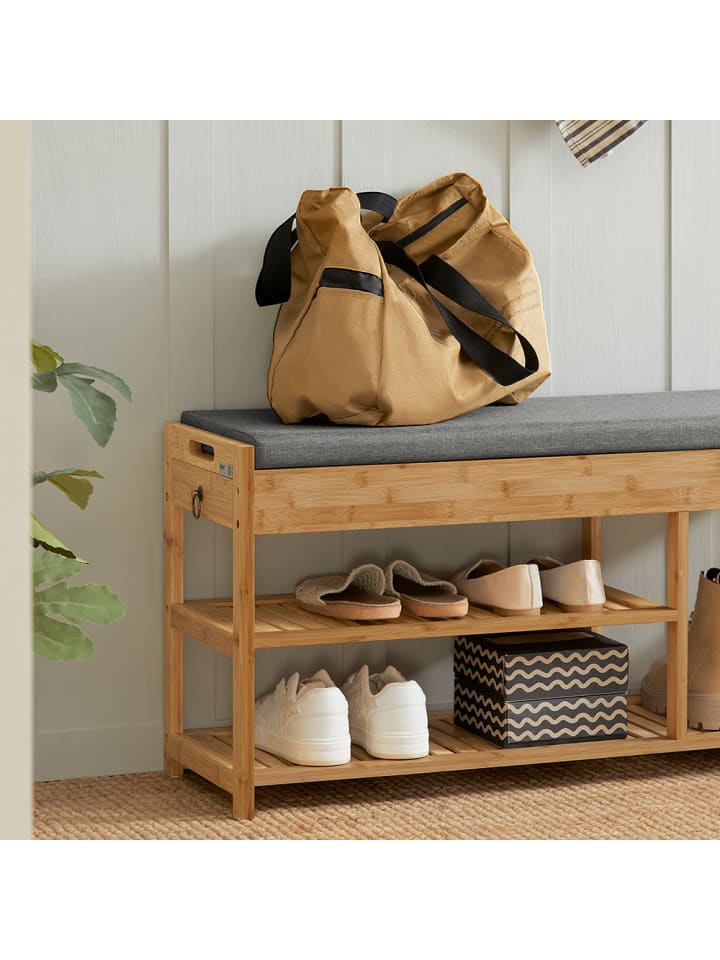 SoBuy Schuhbank mit Sitzkissen in Natur - (B)90 x (H)45 x (T)30 cm günstig kaufen onesize