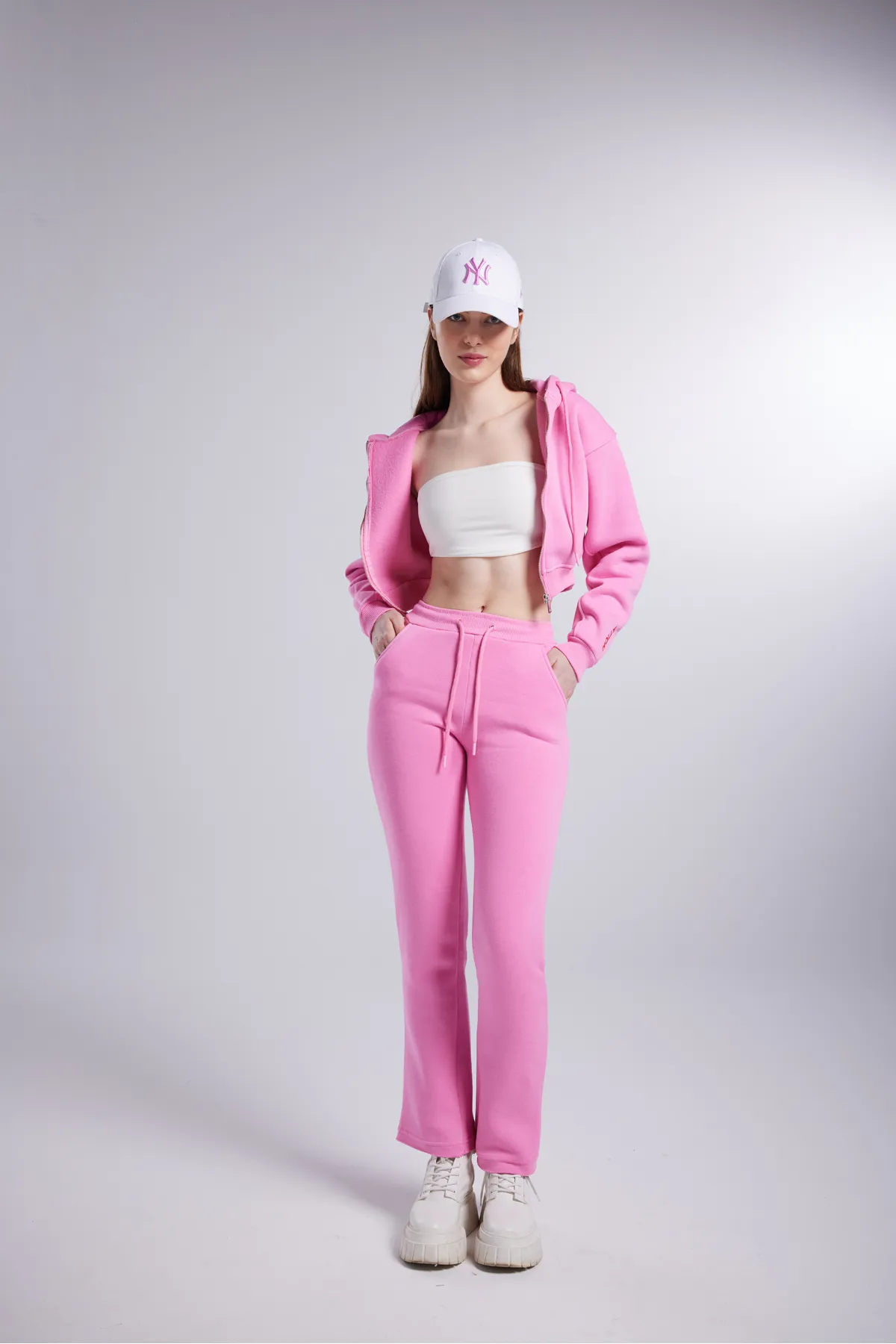 HOLLY LOLLY  Damen-Jogginghose mit hohem Bund, gerade geschnitten, in Roségold gemischt, in Rosa