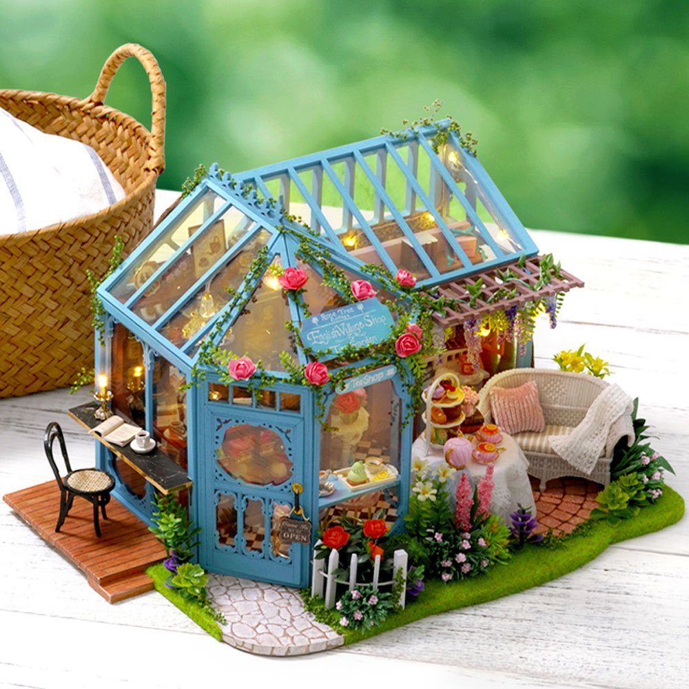 Cute Room 3D-Puzzle DIY holz Miniature Haus Puppenhaus Rosengarten, Puzzleteile, 3D-Puzzle, Miniaturhaus, Maßstab 1:24, Modellbausatz zum basteln