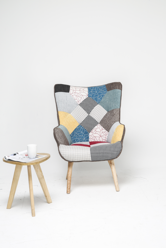 Trendstabil Skandinavischer Relaxsessel Stoffbezug Patchwork mehrfarbig