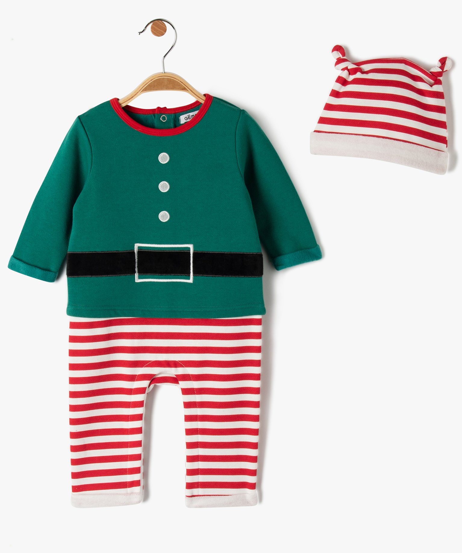 Ensemble bébé 2 pièces spécial Nol : combinaison + bonnet vert | GEMO
