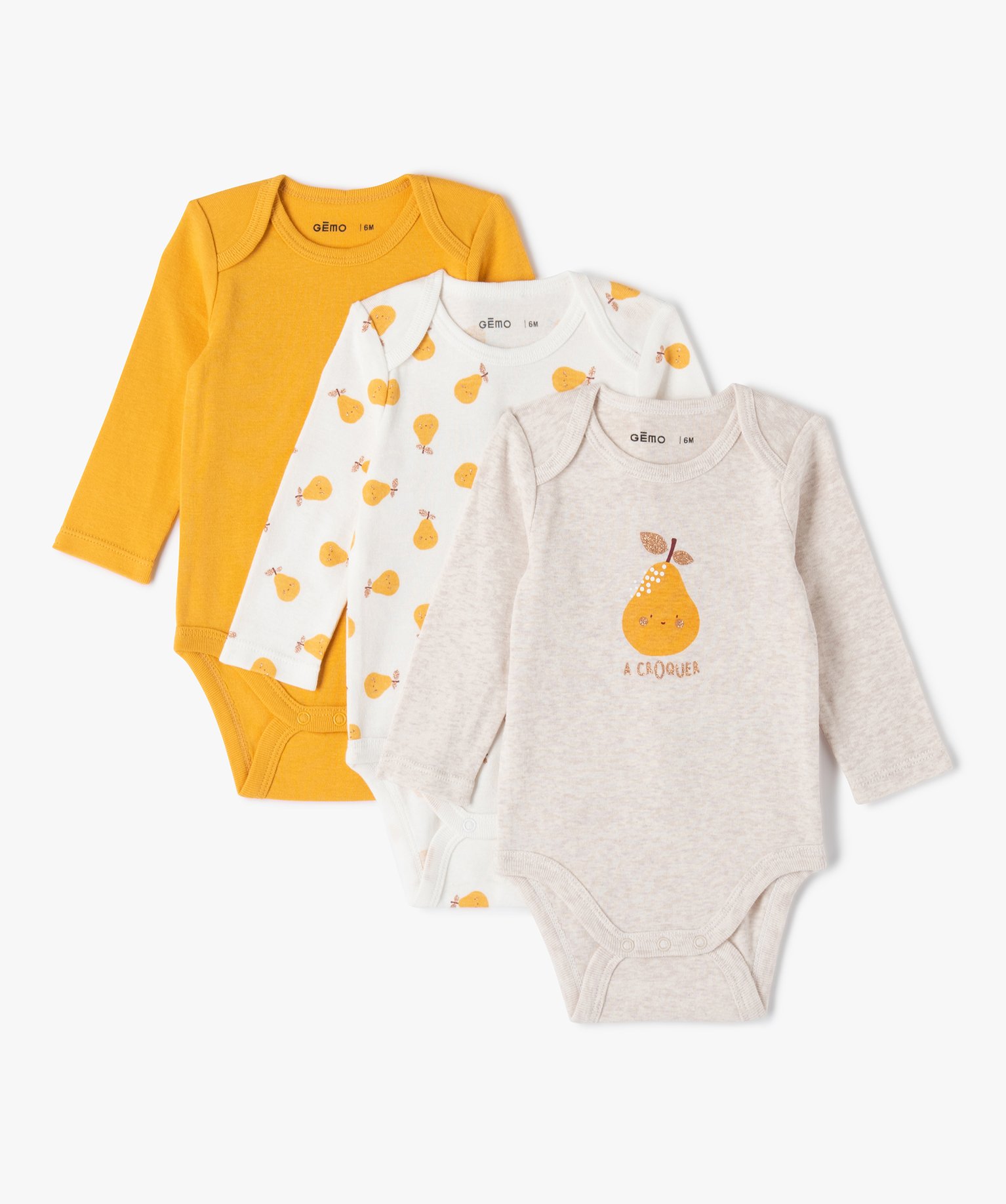 Body bébé imprimé à manches longues et col américain (l... beige | GEMO