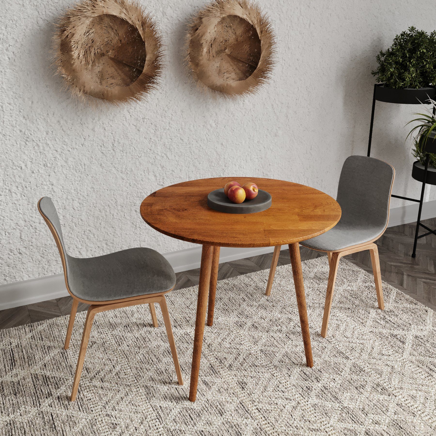 Gozos Küchentisch Oviedo Esstisch Rund, Küchentisch Holz Massiv (60 cm), Buchenholz