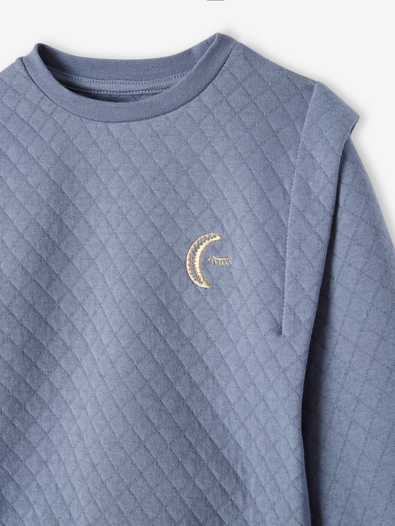 Sweat quilté avec broderie irisée fille bleu