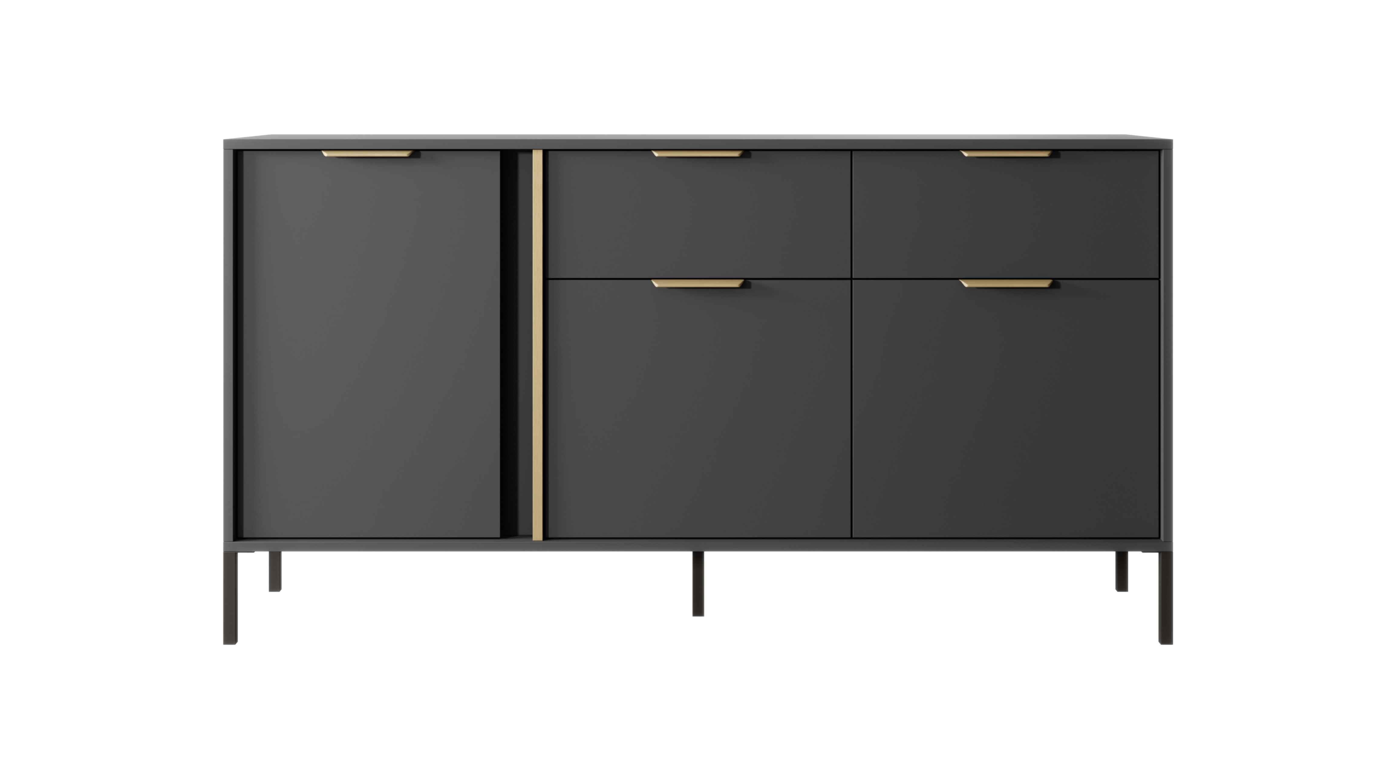 Furnix Highboard LARSONS 153 3D2S B Wohnzimmerkommode Flügeltüren Gestell Anthrazit, B153,1 x H81,4 x T39,5 cm, Metallfüße