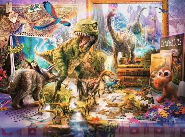 Kinderpuzzle ab 6 Jahren - Dinos im Kinderzimmer - 100 Teile
