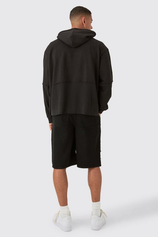 Oversize Hoodie in Waffeloptik mit Homme-Print