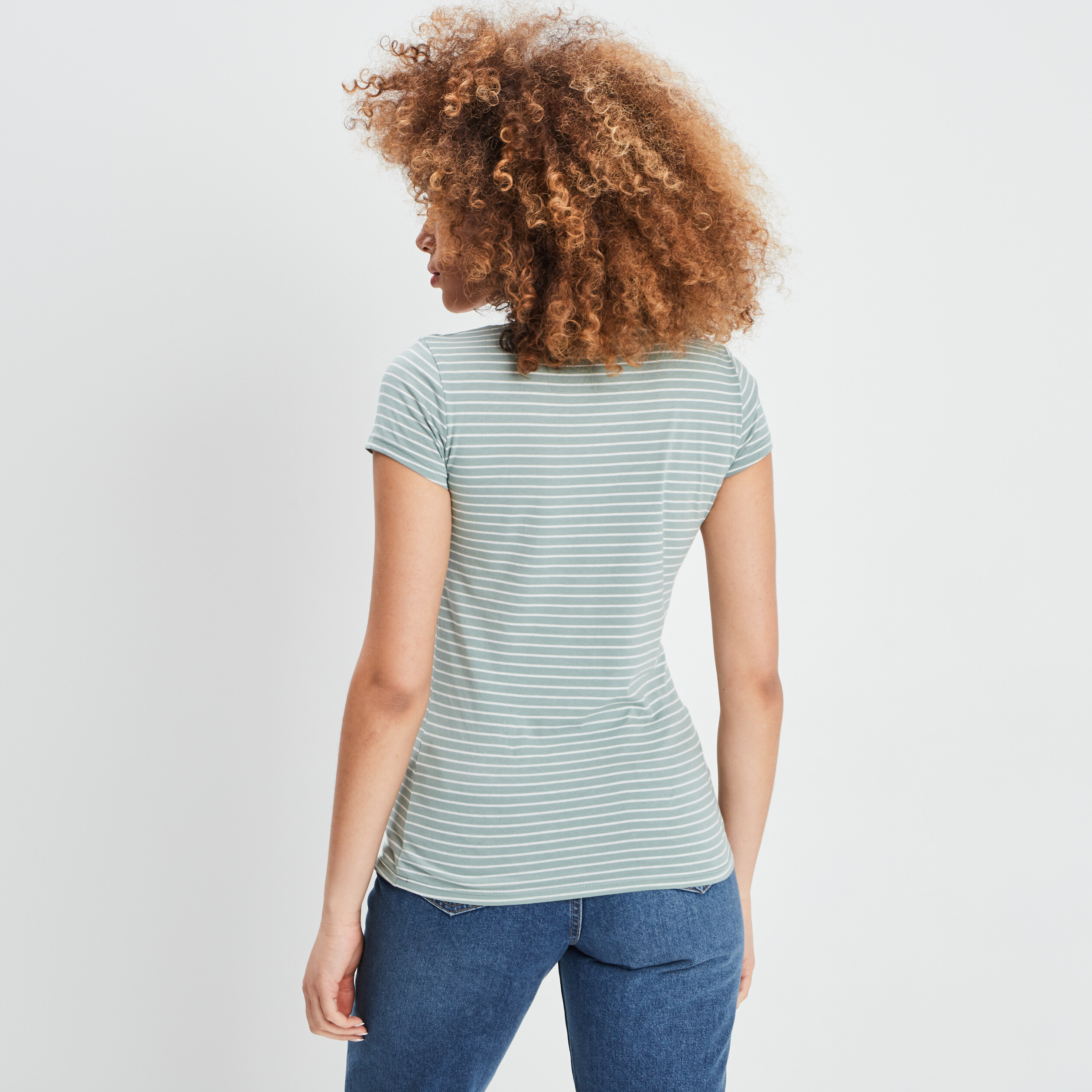 T-shirt en jersey de coton rayé vert pastel femme | La Halle