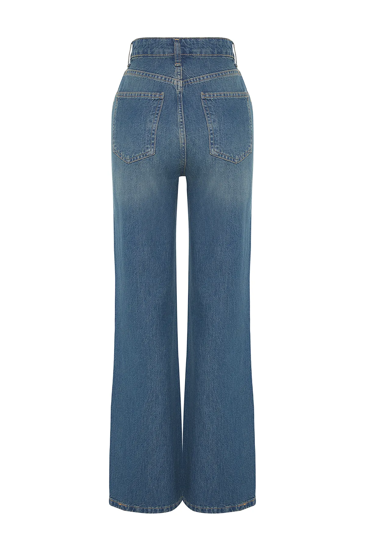 Trendyol Collection  Blaue Vintage-Jeans mit hoher Taille und weitem Bein und verblasstem Effekt TWOSS24JE00050
