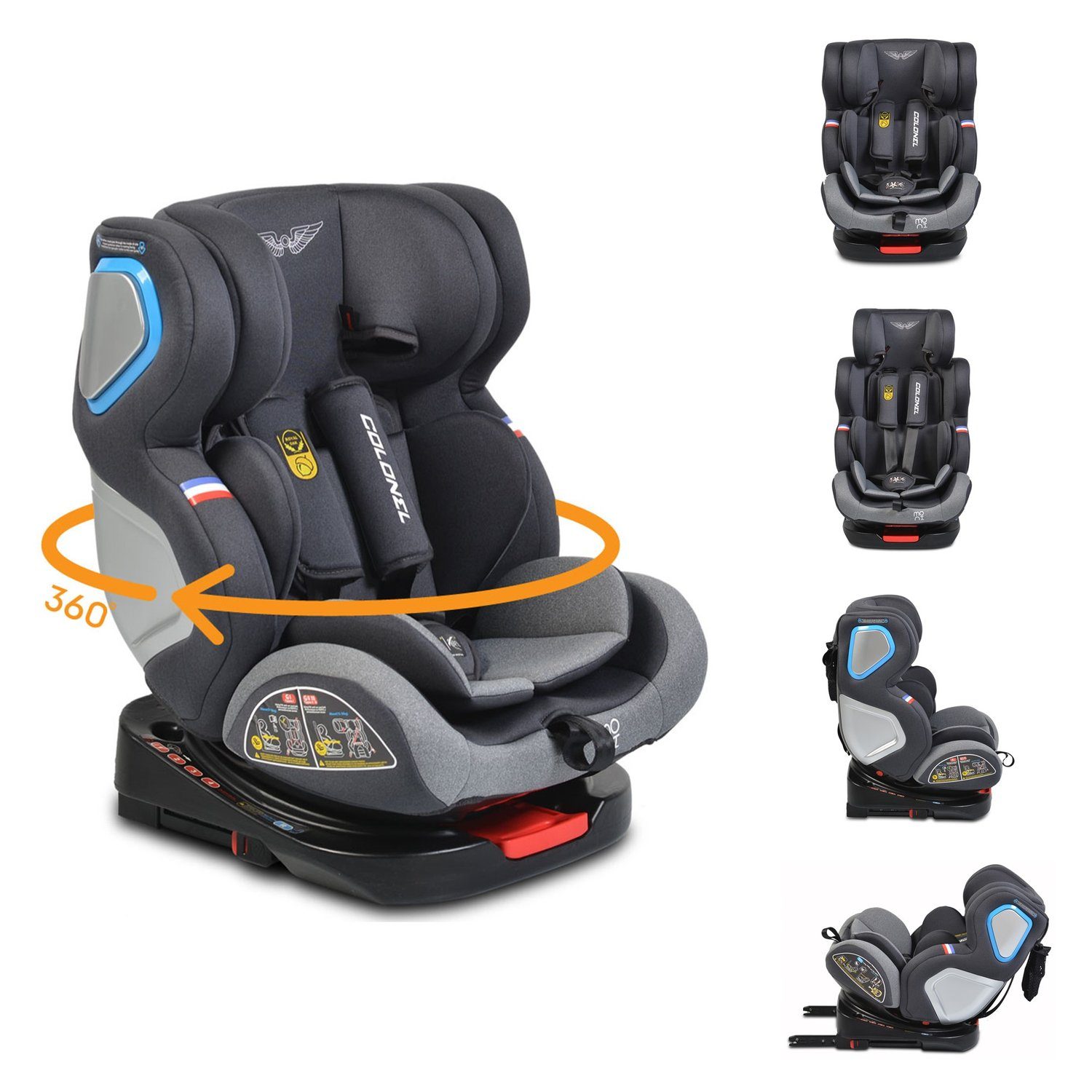 Moni Autokindersitz Kindersitz Colonel Gruppe 0/1/2/3, 0-36 kg, bis: 36 kg, drehbar, 165° Neigung, Isofix