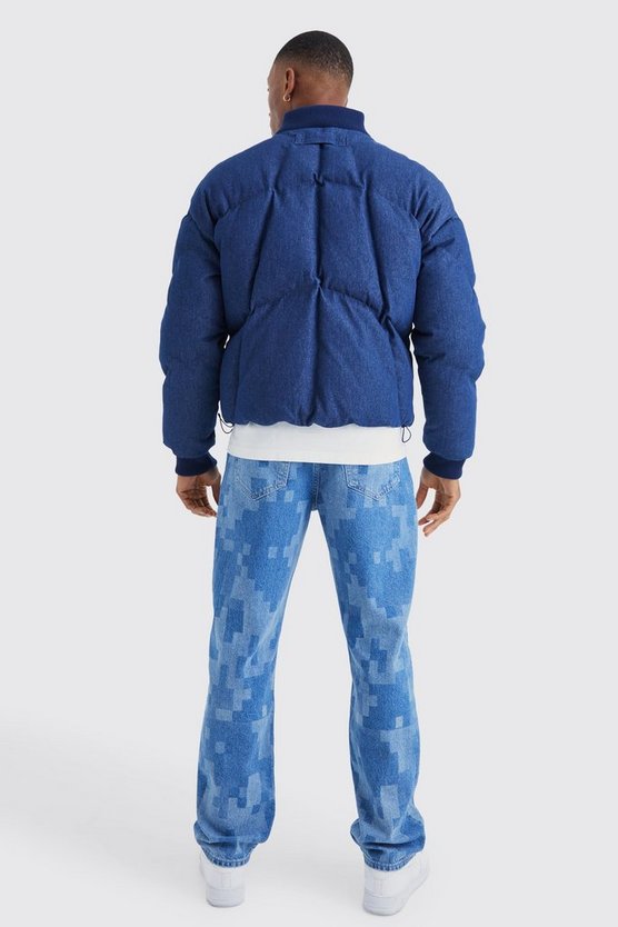 Kastige Denim-Steppjacke mit Bomber-Kragen