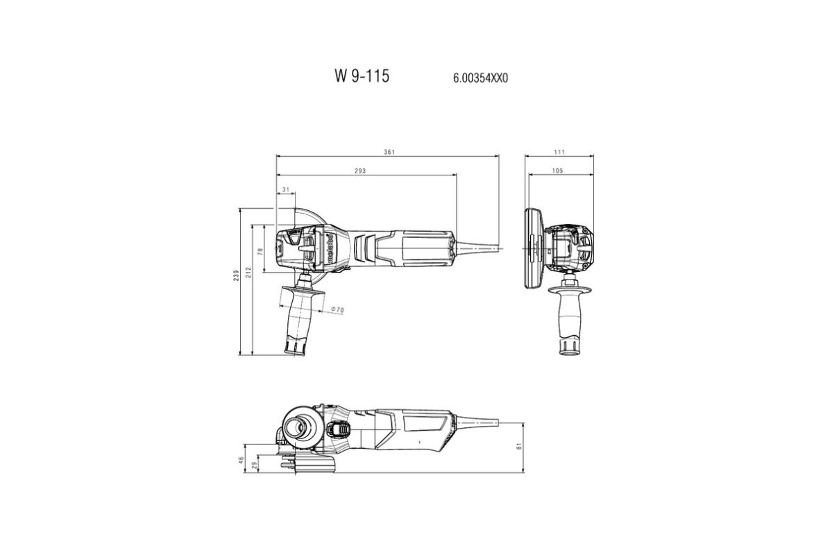 Metabo 600354000 W 9-115 Angle Grinder 115 mm