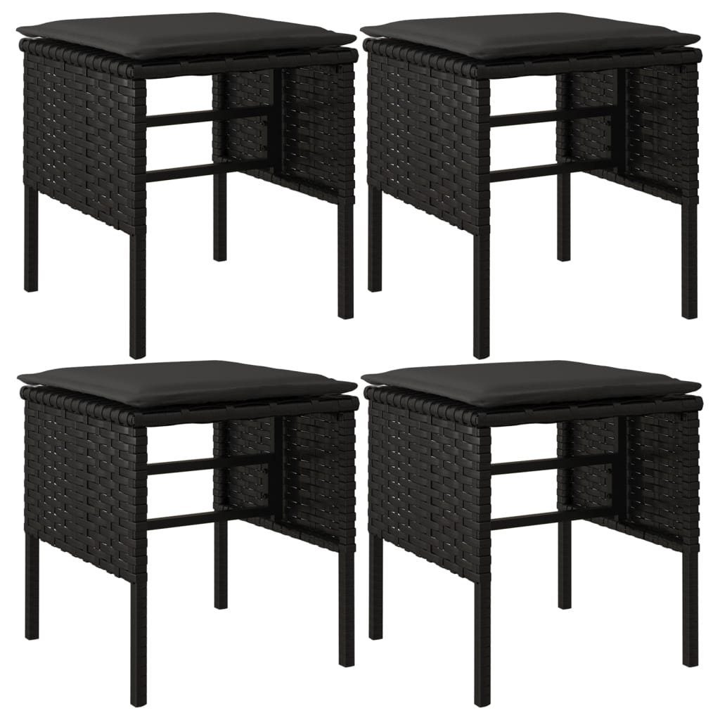 vidaXL Loungesofa Gartenhocker mit Kissen 4 Stk. Schwarz Poly Rattan, 4 Teile