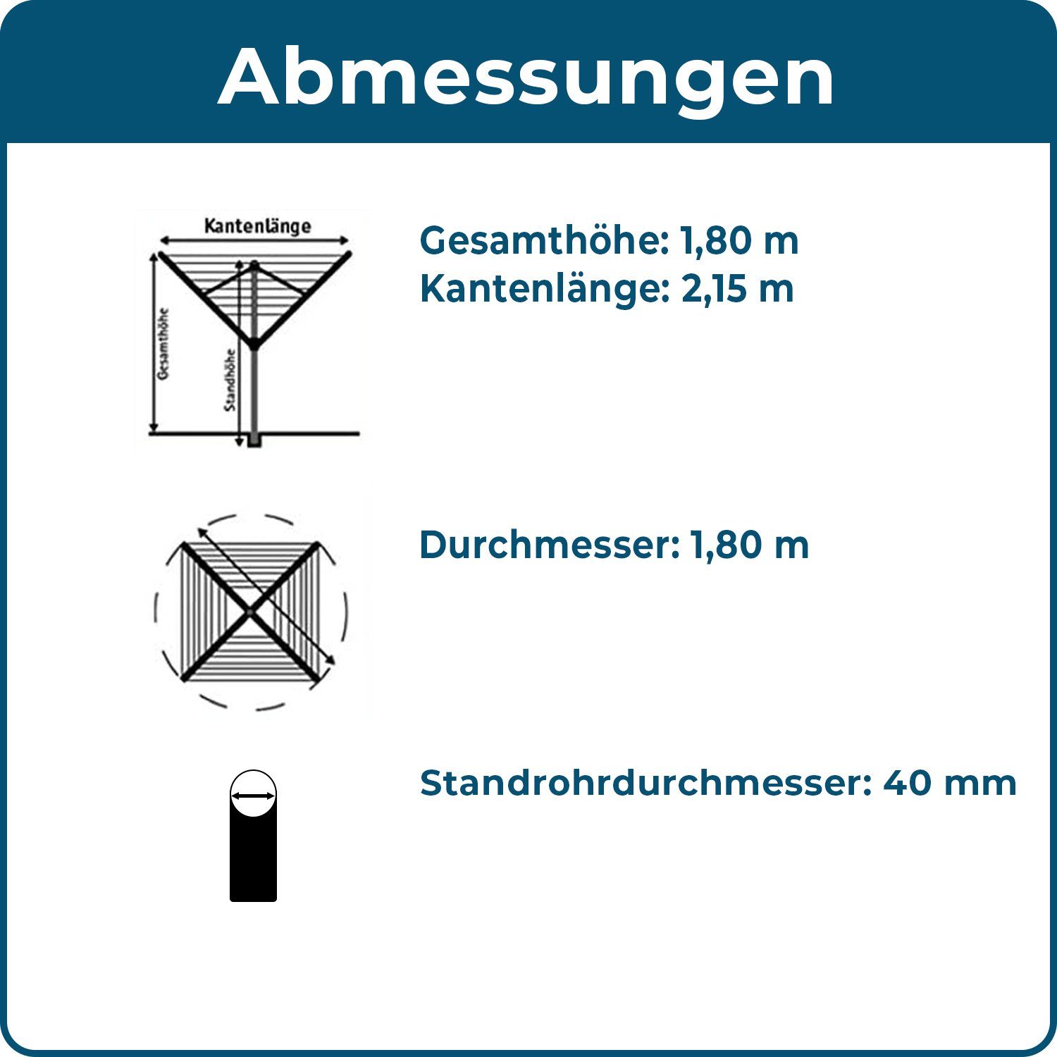 Blome Wäschespinne Alustar 40 Meter inkl. Bodenhüls, Wäsche Spinne draußen, Made in Germany