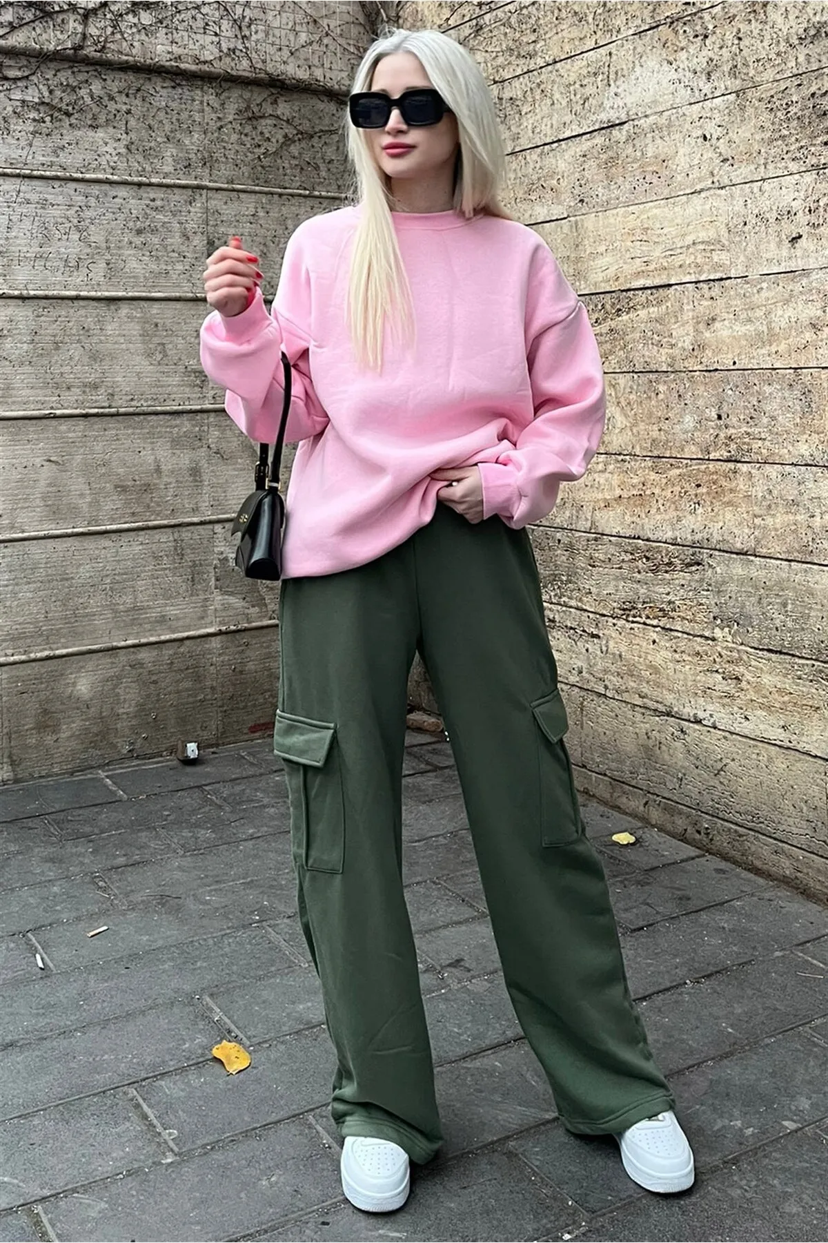 Madmext  Khakigrüne Damen-Jogginghose mit weitem Bein und Cargotasche Mg1615